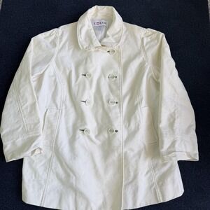 JG Hook Pea Coat Womens 22W White Cotton Twill Button Front Lined Pockets